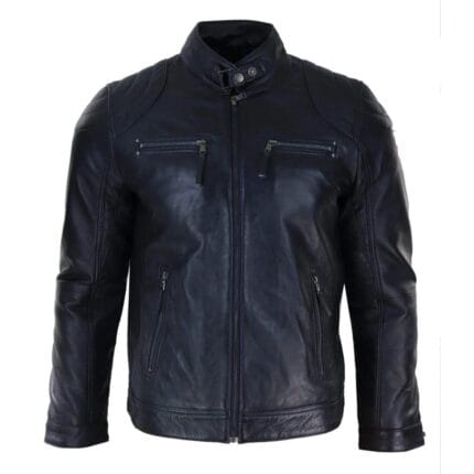 Mens Biker Zip Jacket Real Leather Casual Light Short Classic Retro Motorcycle - Knighthood Store