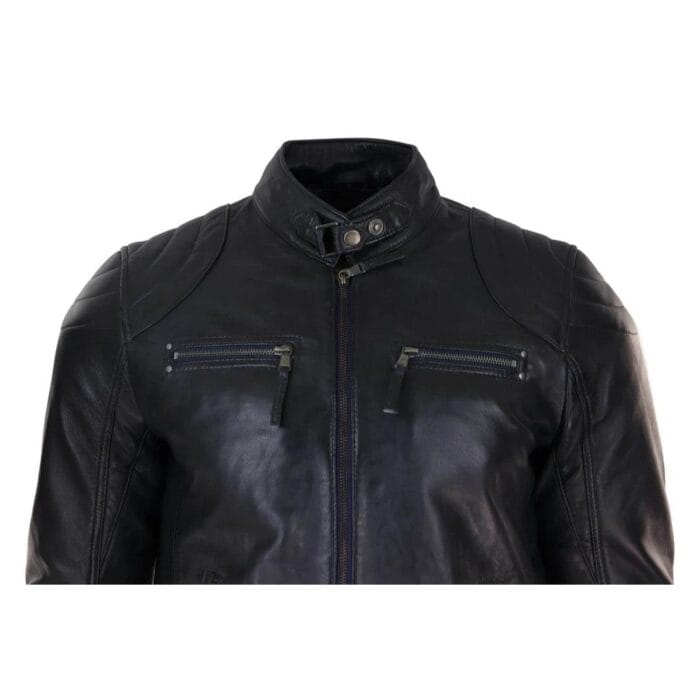Mens Biker Zip Jacket Real Leather Casual Light Short Classic Retro Motorcycle - Knighthood Store