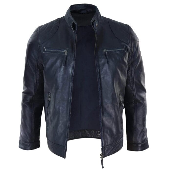 Mens Biker Zip Jacket Real Leather Casual Light Short Classic Retro Motorcycle - Knighthood Store