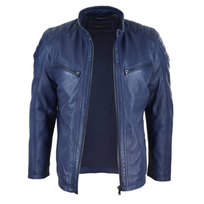 Mens Real Leather Jacket Tailored Fit Biker Zipped Smart Casual Retro Vintage - Knighthood Store