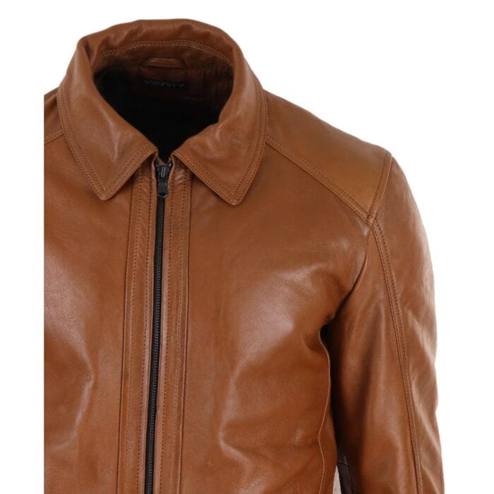 Mens Real Leather Jacket Black Tan Zipped Driving Classic Smart Casual Soft Napa - Knighthood Store