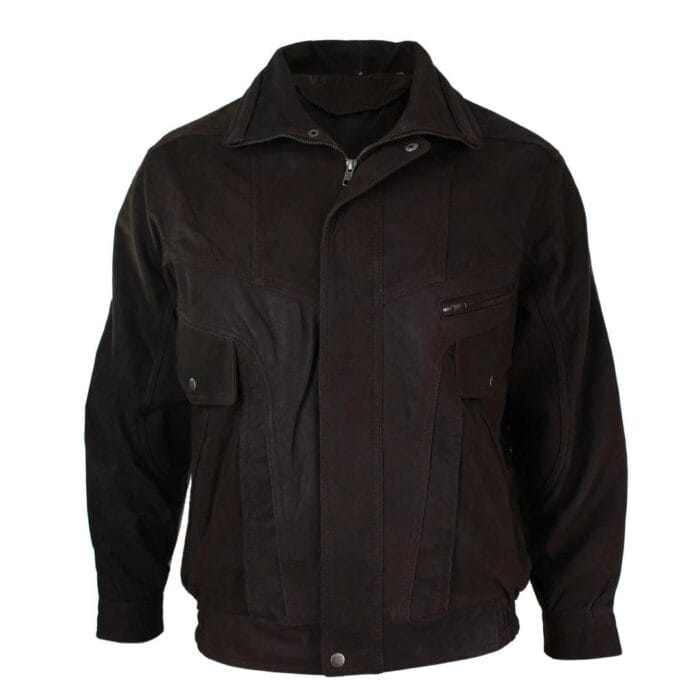 Mens Classic Bomber Black Nubuck Washed Brown Real Leather Jacket - Knighthood Store