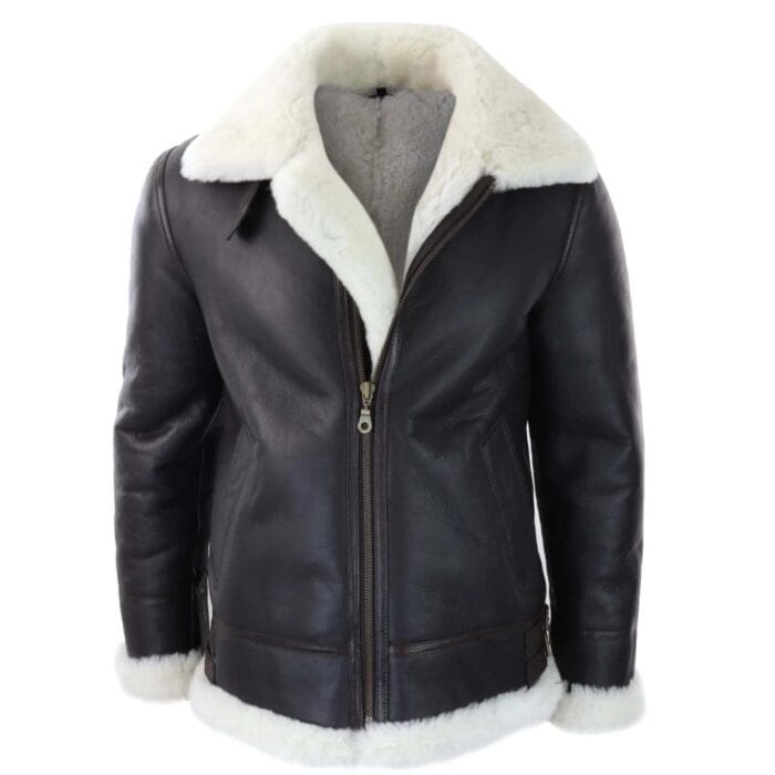 Mens Real Leather Sherling Sheepskin Hood Jacket Vintage Aviator Flying Pilot - Knighthood Store