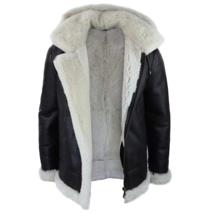 Mens Real Leather Sherling Sheepskin Hood Jacket Vintage Aviator Flying Pilot - Knighthood Store