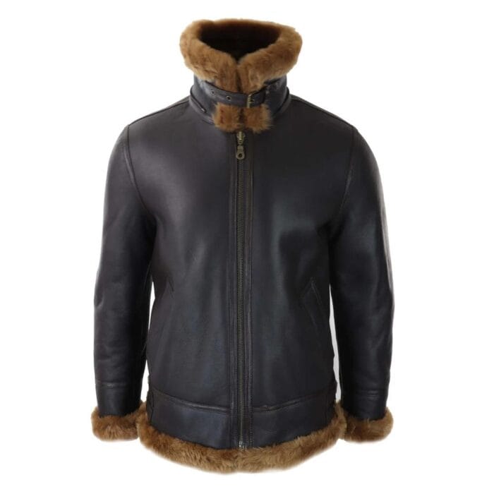 Mens Real Leather Sherling Sheepskin Hood Jacket Vintage Aviator Flying Pilot - Knighthood Store