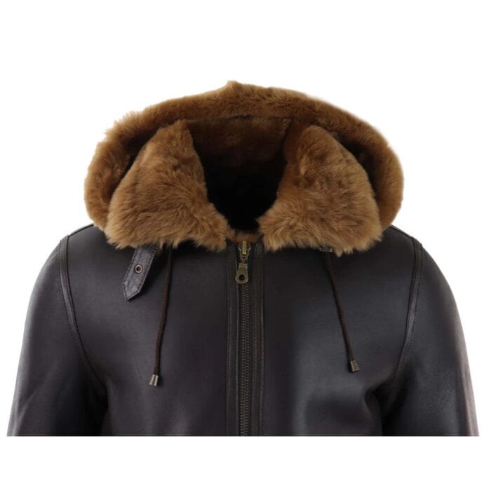 Mens Real Leather Sherling Sheepskin Hood Jacket Vintage Aviator Flying Pilot - Knighthood Store