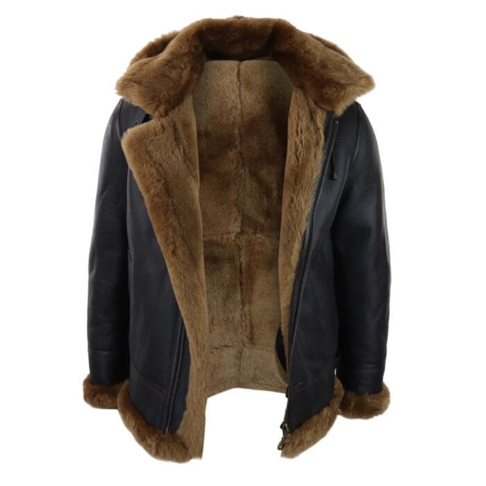 Mens Real Leather Sherling Sheepskin Hood Jacket Vintage Aviator Flying Pilot - Knighthood Store