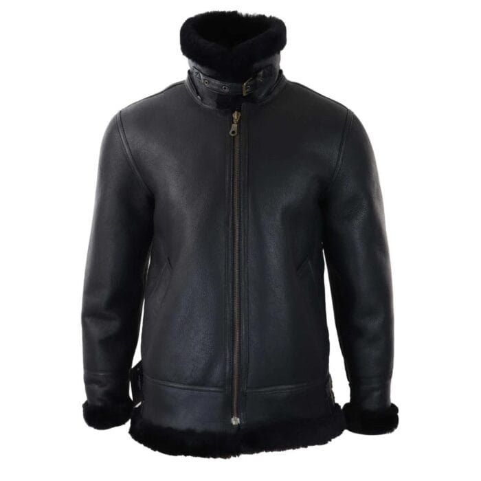 Mens Real Leather Sherling Sheepskin Hood Jacket Vintage Aviator Flying Pilot - Knighthood Store