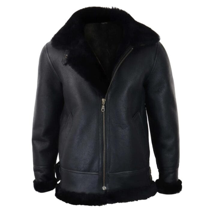 Mens Real Leather Sherling Sheepskin Hood Jacket Vintage Aviator Flying Pilot - Knighthood Store