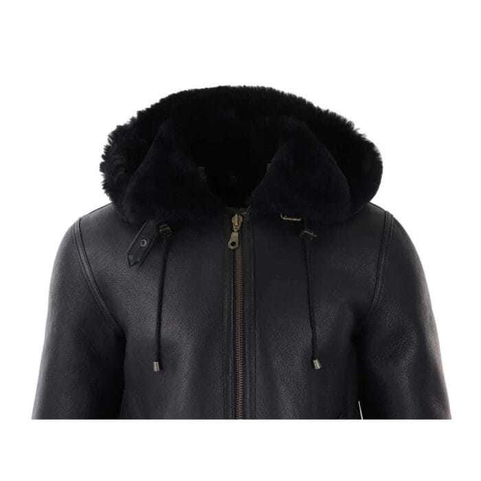 Mens Real Leather Sherling Sheepskin Hood Jacket Vintage Aviator Flying Pilot - Knighthood Store