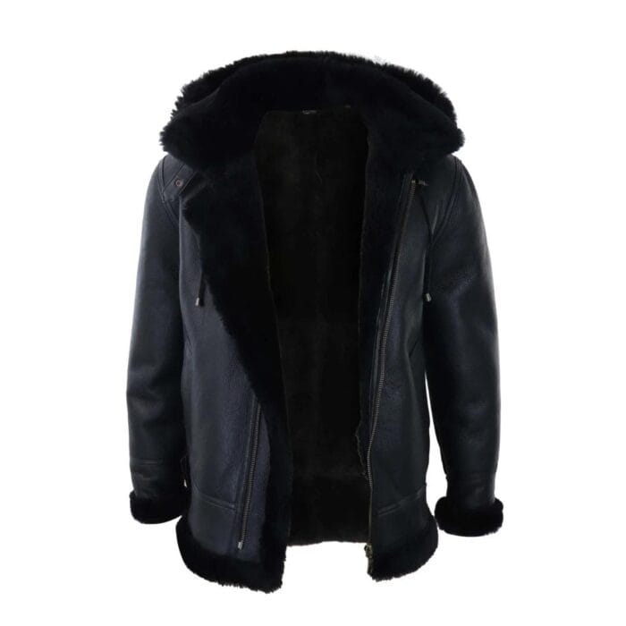 Mens Real Leather Sherling Sheepskin Hood Jacket Vintage Aviator Flying Pilot - Knighthood Store