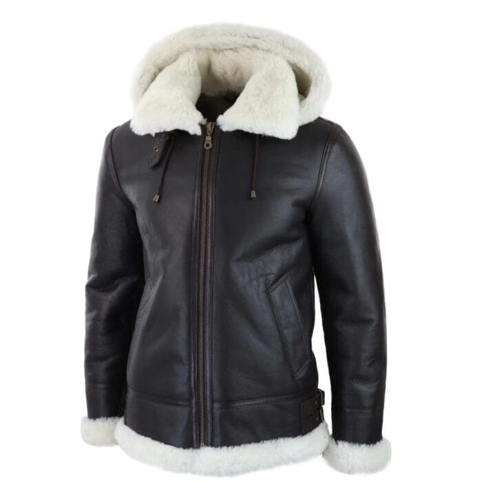 Mens Real Leather Sherling Sheepskin Hood Jacket Vintage Aviator Flying Pilot - Knighthood Store