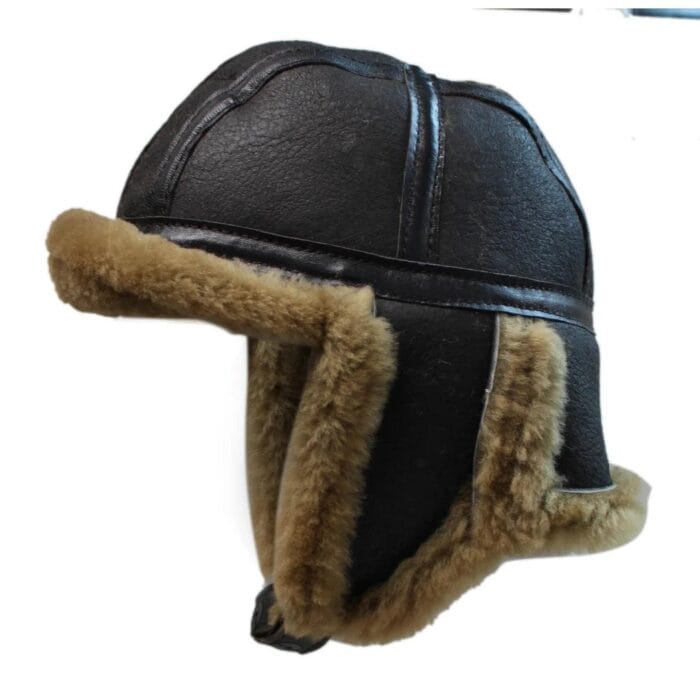 Mens Genuine Sheepskin Pilot Aviator Trapper Hat Brown Ginger Beige Flying - Knighthood Store