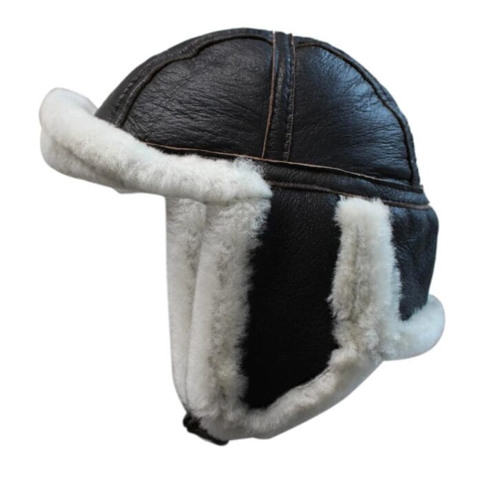Mens Genuine Sheepskin Pilot Aviator Trapper Hat Brown Ginger Beige Flying - Knighthood Store