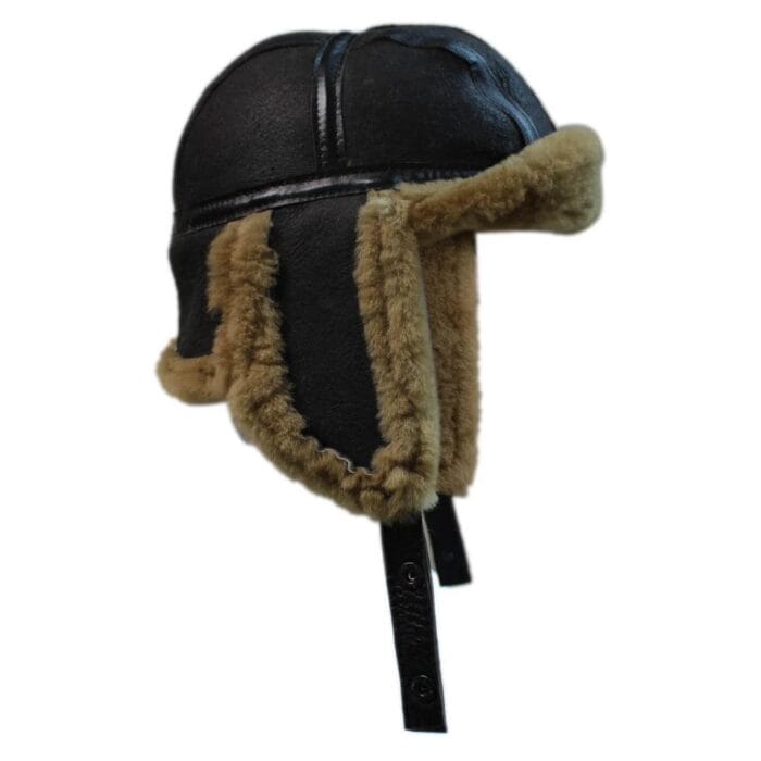 Mens Genuine Sheepskin Pilot Aviator Trapper Hat Brown Ginger Beige Flying - Knighthood Store