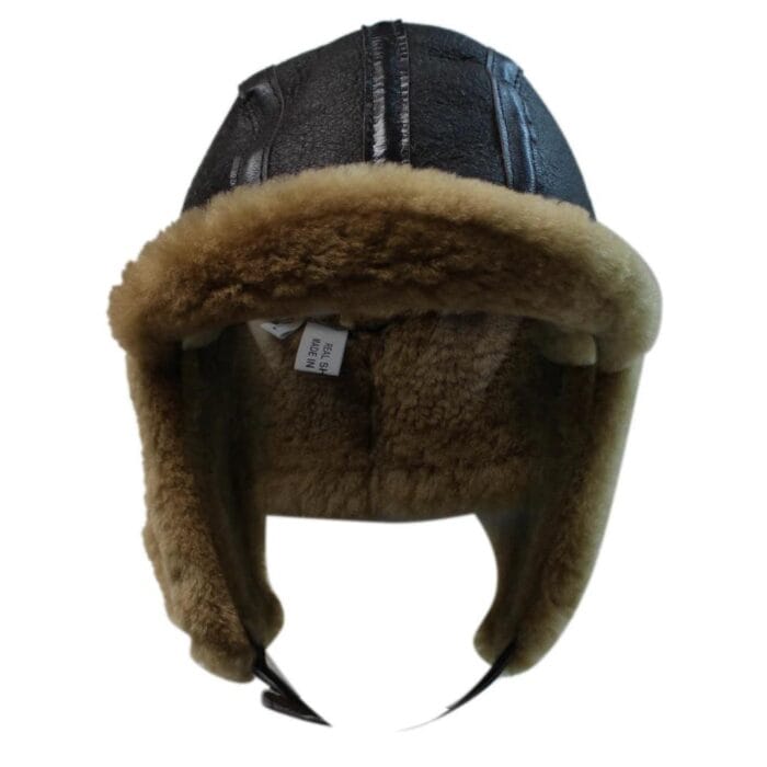 Mens Genuine Sheepskin Pilot Aviator Trapper Hat Brown Ginger Beige Flying - Knighthood Store