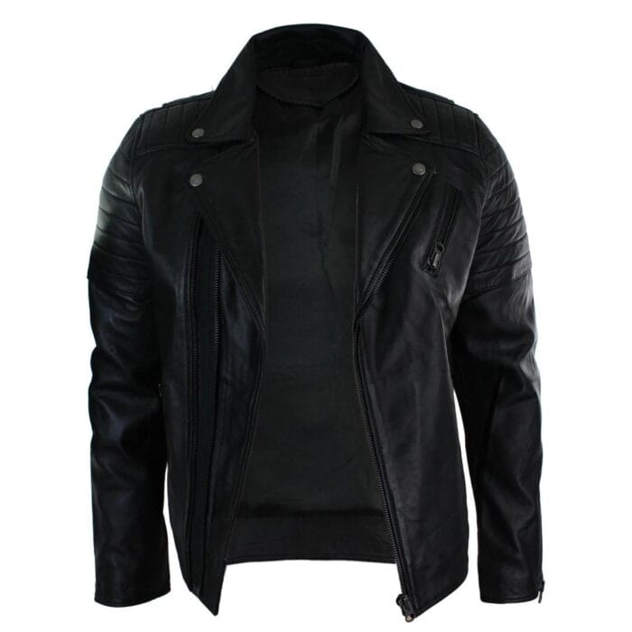 Mens Slim Fit Cross Zip Retro Vintage Brando Real Leather Jacket Vintage Biker - Knighthood Store