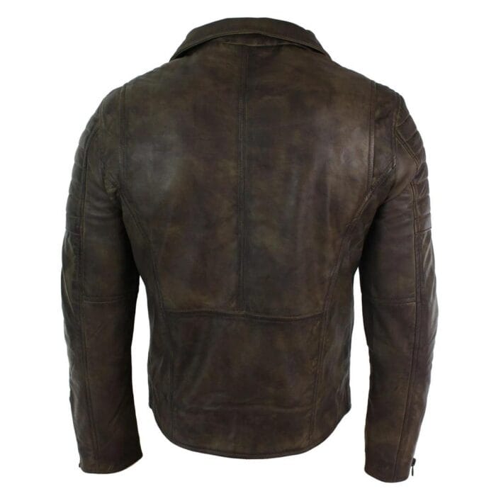 Mens Slim Fit Cross Zip Retro Vintage Brando Real Leather Jacket Vintage Biker - Knighthood Store