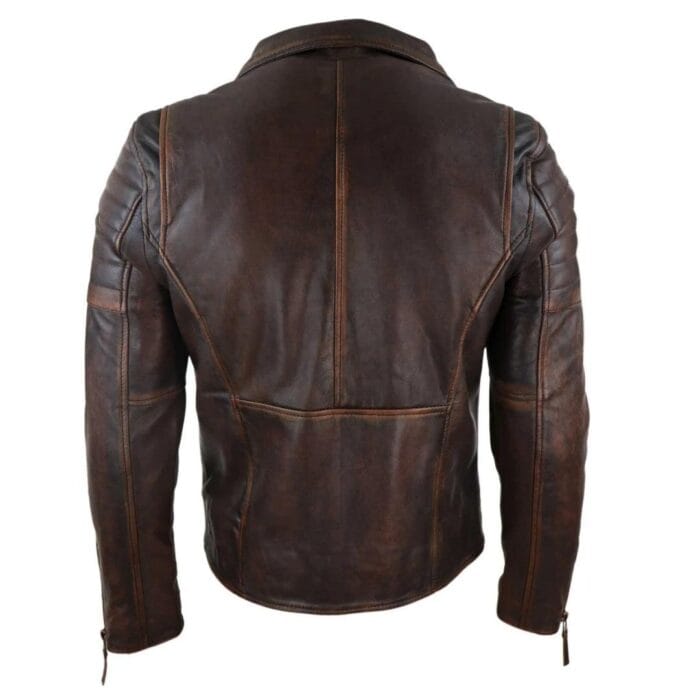 Mens Slim Fit Cross Zip Retro Vintage Brando Real Leather Jacket Vintage Biker - Knighthood Store