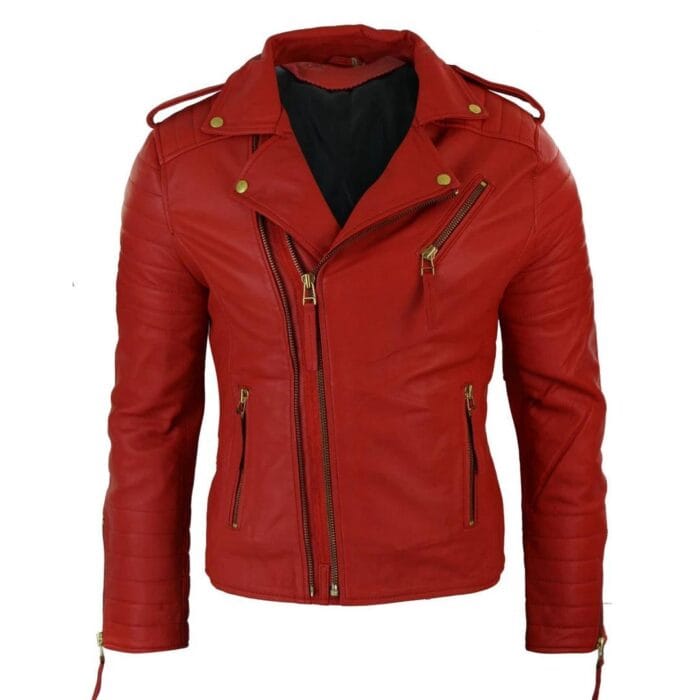 Mens Slim Fit Cross Zip Retro Vintage Brando Real Leather Jacket Vintage Biker - Knighthood Store