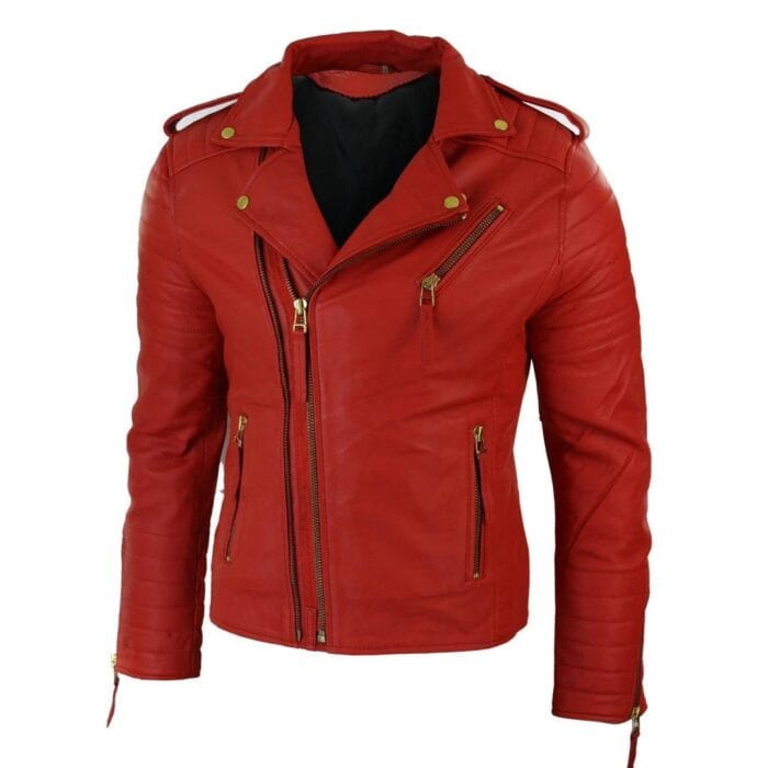 Mens Slim Fit Cross Zip Retro Vintage Brando Real Leather Jacket Vintage Biker - Knighthood Store