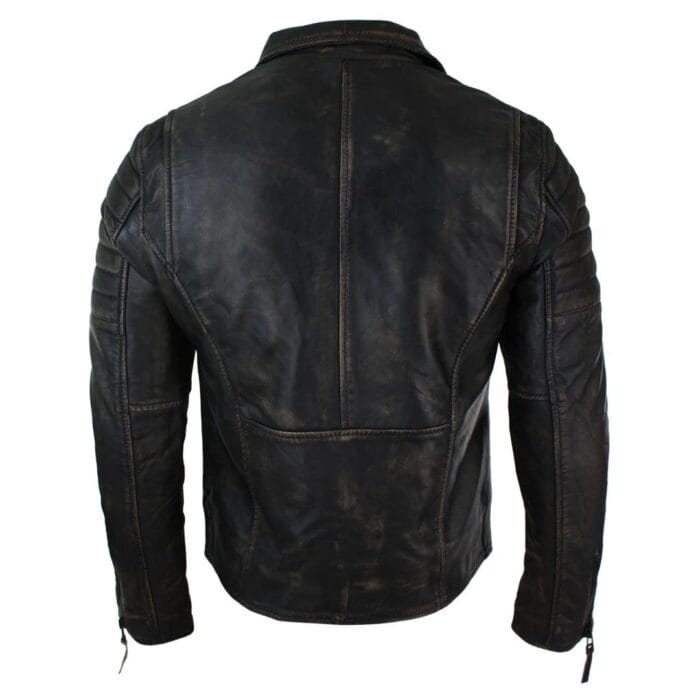 Mens Slim Fit Cross Zip Retro Vintage Brando Real Leather Jacket Vintage Biker - Knighthood Store