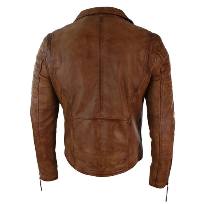 Mens Slim Fit Cross Zip Retro Vintage Brando Real Leather Jacket Vintage Biker - Knighthood Store