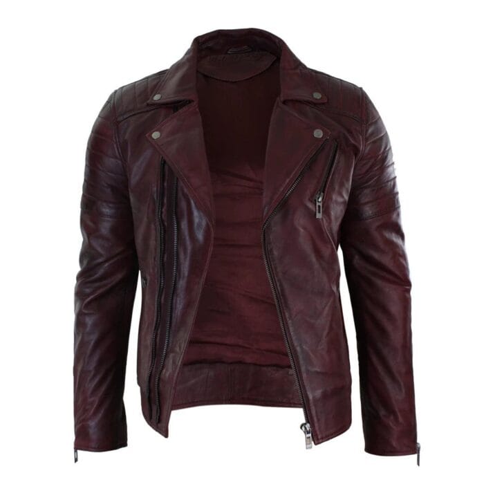 Mens Slim Fit Cross Zip Retro Vintage Brando Real Leather Jacket Vintage Biker - Knighthood Store