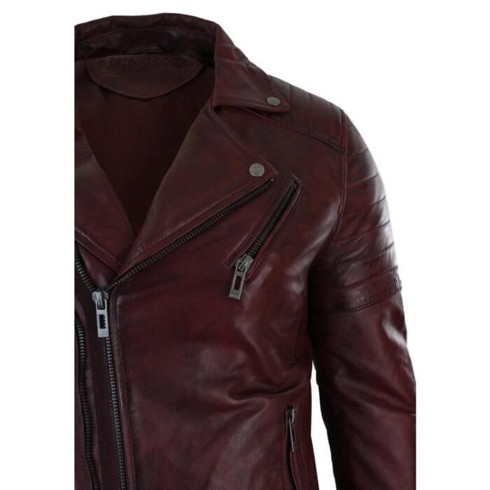 Mens Slim Fit Cross Zip Retro Vintage Brando Real Leather Jacket Vintage Biker - Knighthood Store