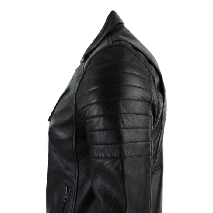 Mens Slim Fit Cross Zip Retro Vintage Brando Real Leather Jacket Vintage Biker - Knighthood Store