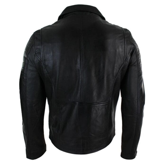 Mens Slim Fit Cross Zip Retro Vintage Brando Real Leather Jacket Vintage Biker - Knighthood Store