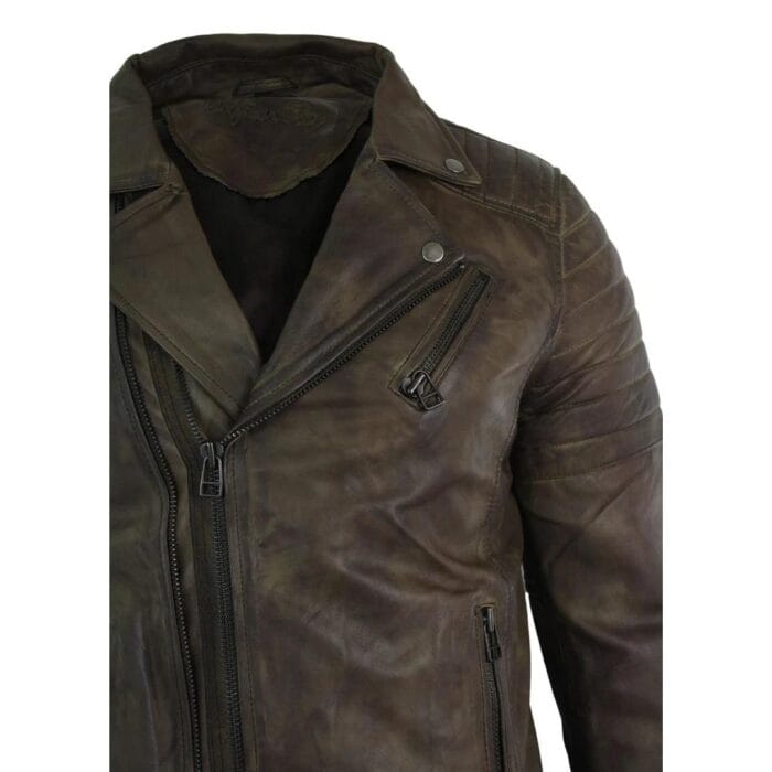 Mens Slim Fit Cross Zip Retro Vintage Brando Real Leather Jacket Vintage Biker - Knighthood Store