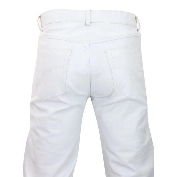 Mens Black White Real Leather Jeans Gold Zips Retro Classic Vintage Goth Punk - Knighthood Store