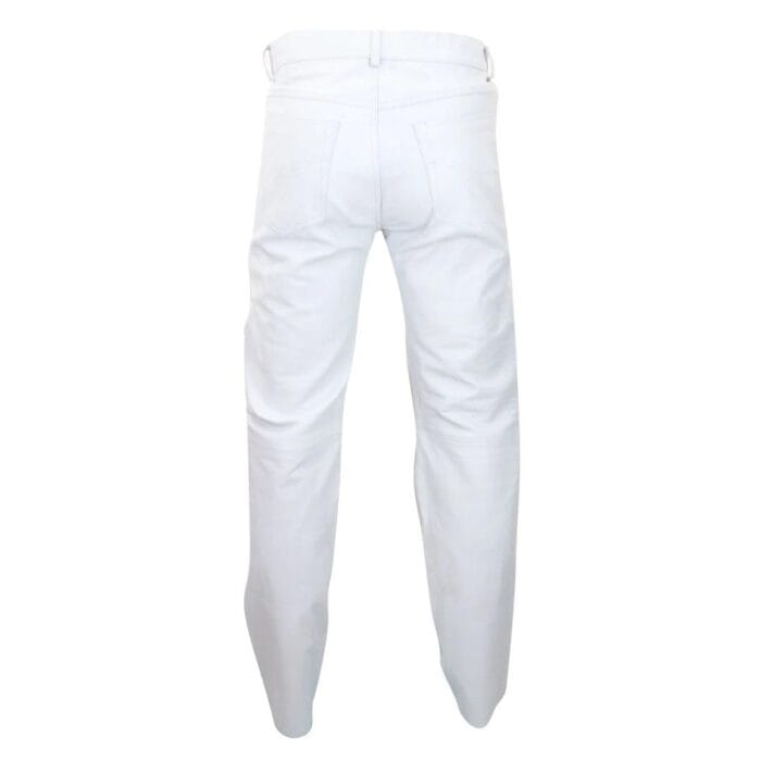 Mens Black White Real Leather Jeans Gold Zips Retro Classic Vintage Goth Punk - Knighthood Store