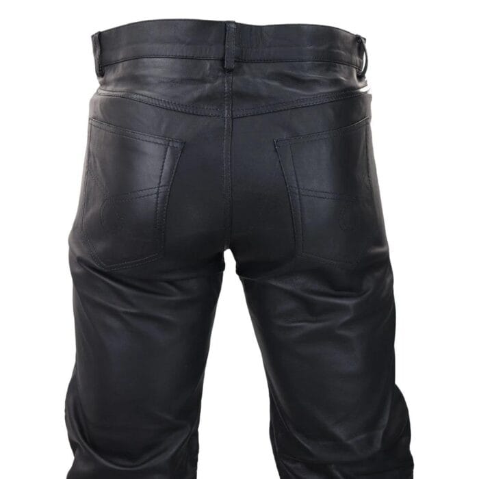 Mens Black White Real Leather Jeans Gold Zips Retro Classic Vintage Goth Punk - Knighthood Store