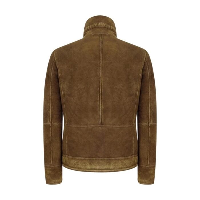 Mens Real Sherling Sheepskin Suede Jacket Brown Tan Vintage Zip Flying Pilot WW2 - Knighthood Store