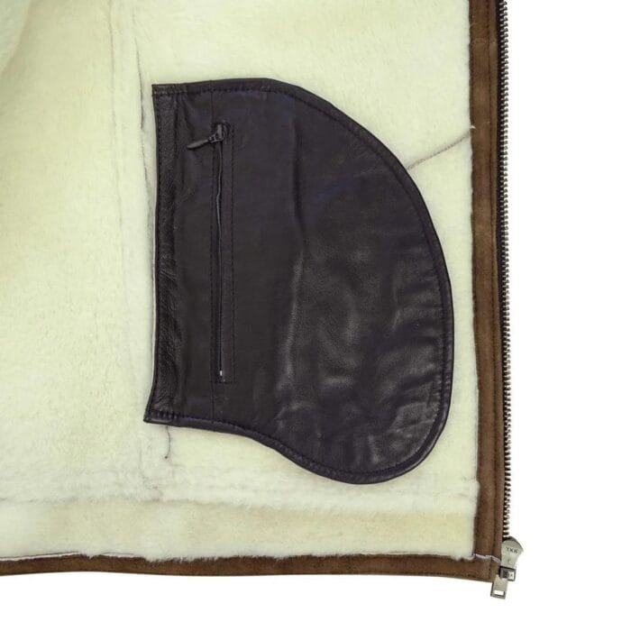 Mens Real Sherling Sheepskin Suede Jacket Brown Tan Vintage Zip Flying Pilot WW2 - Knighthood Store