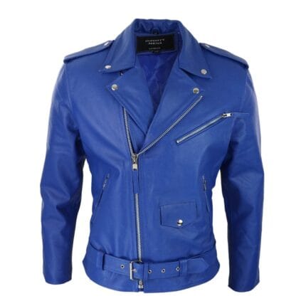 Mens Cow Hide Cross Zip Brando Biker Motorcycle Real Leather Jacket - Knighthood Store