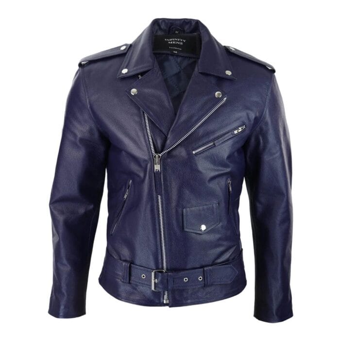 Mens Cow Hide Cross Zip Brando Biker Motorcycle Real Leather Jacket - Knighthood Store