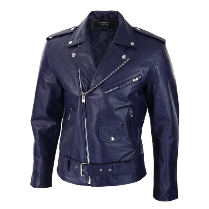 Mens Cow Hide Cross Zip Brando Biker Motorcycle Real Leather Jacket - Knighthood Store