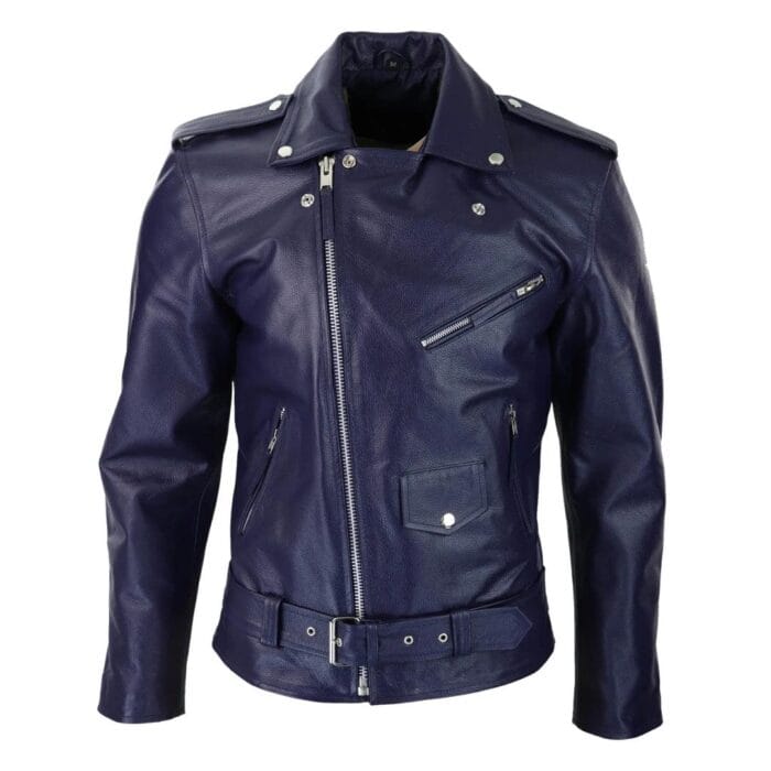 Mens Cow Hide Cross Zip Brando Biker Motorcycle Real Leather Jacket - Knighthood Store