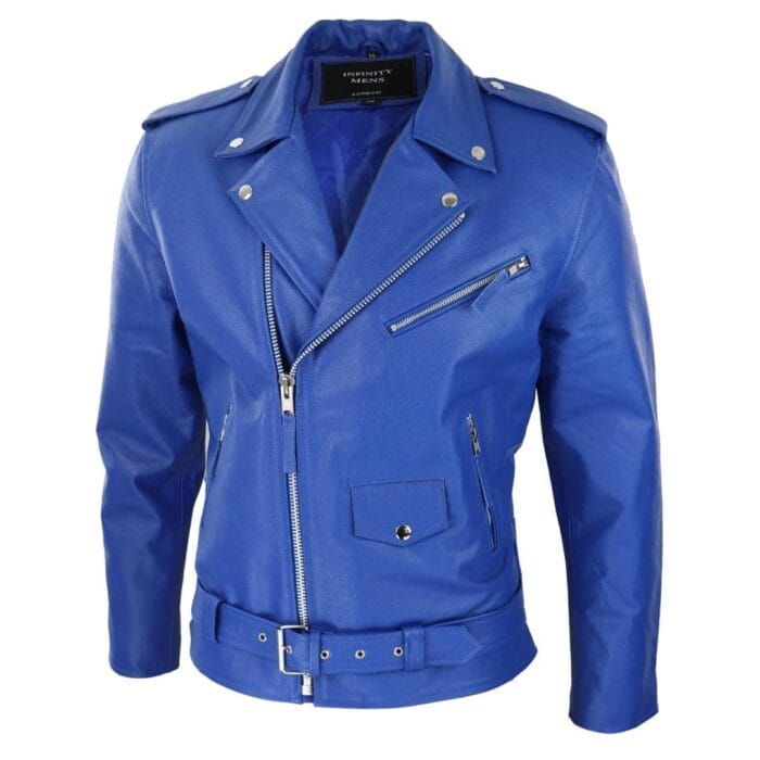 Mens Cow Hide Cross Zip Brando Biker Motorcycle Real Leather Jacket - Knighthood Store