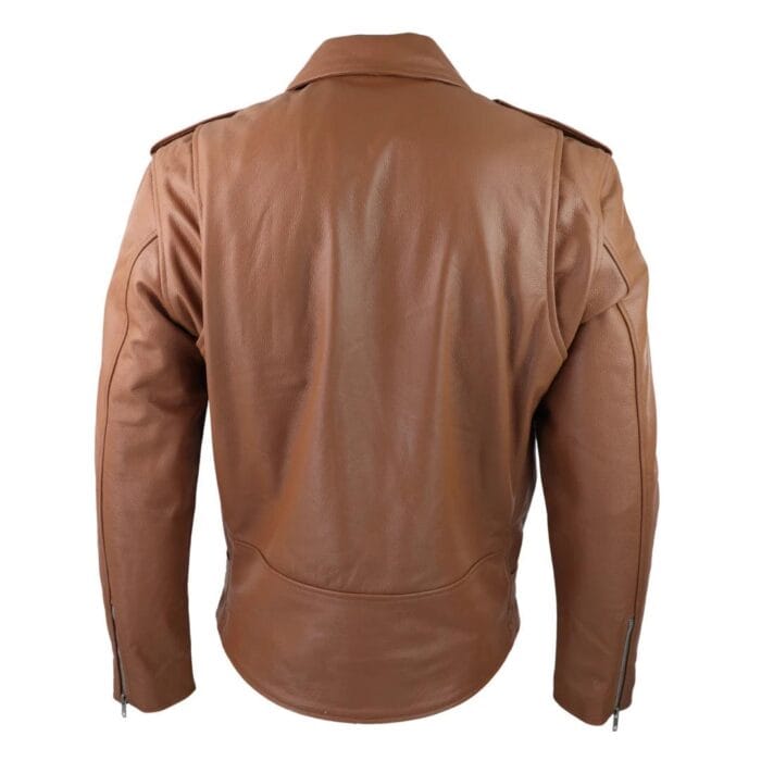 Mens Cow Hide Cross Zip Brando Biker Motorcycle Real Leather Jacket - Knighthood Store