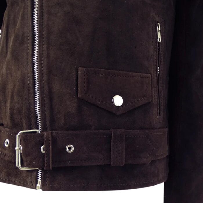 Mens Slim Fit Cross Zip Vintage Brando Washed Real SuedeJacket Brown Tan Camel - Knighthood Store