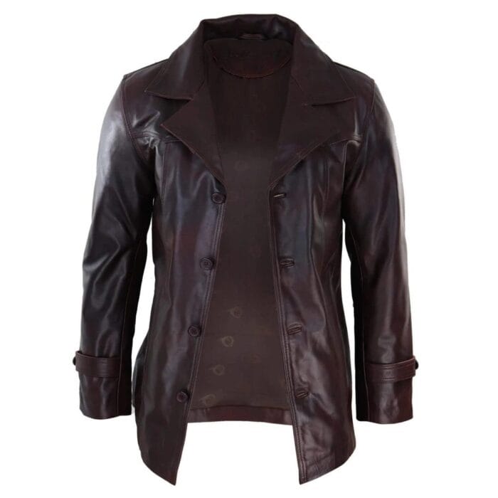 Mens Real Leather Coat Jacket Classic Wine Black Fit Smart Casual - Knighthood Store