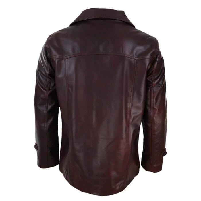 Mens Real Leather Coat Jacket Classic Wine Black Fit Smart Casual - Knighthood Store