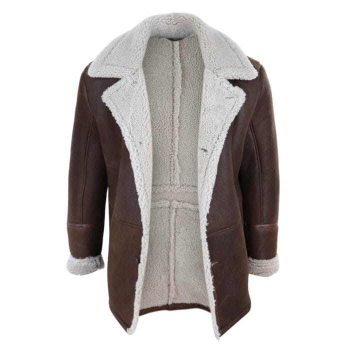 Mens Real Sheepskin Coat Button Vintage German WW2 Captain Marine Jacket - Knighthood Store