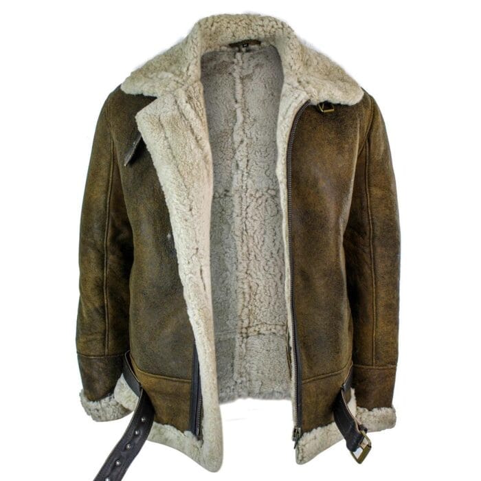 Mens Vintage Antique Sherling Sheepskin Cream Fur Air Force Pilot RAF Jacket - Knighthood Store