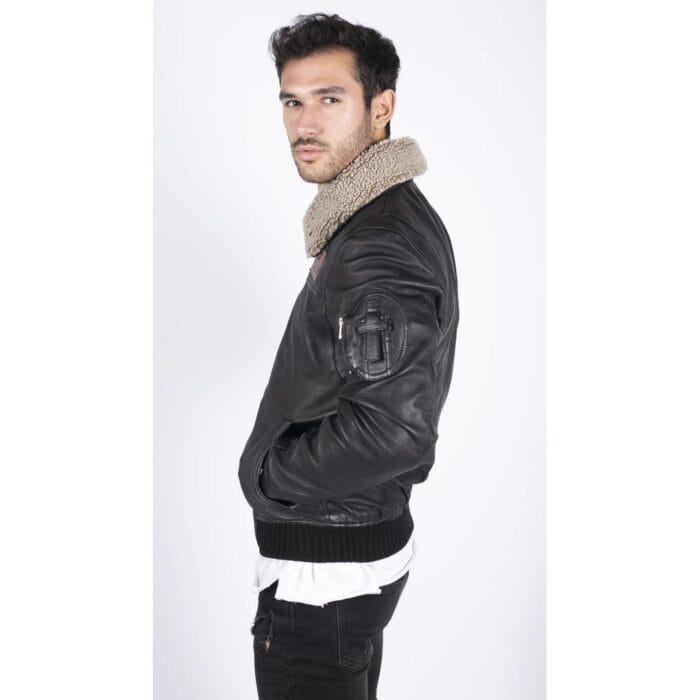 Mens Real Leather Pilot Bomber Jacket Air Force Aviator Falcon Badge Fur Collar - Knighthood Store