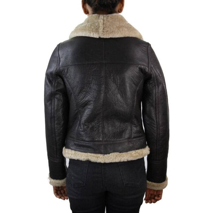 Ladies Real SHEEPSKIN Leather Coat Brown Beige FUR Womens Flying Jacket - Knighthood Store